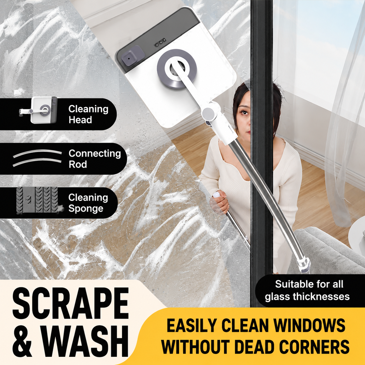 Lightweight Interior & Exterior Window Cleaner with 160CM Extendable Aluminium view 2