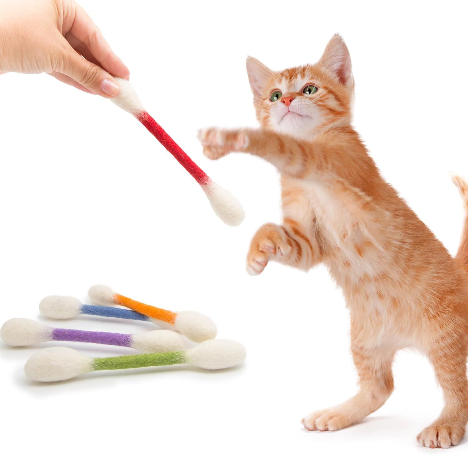 6 Pack Green Cotton Swab Stick Cat Toys with Catnip - Durable for Chew view 2