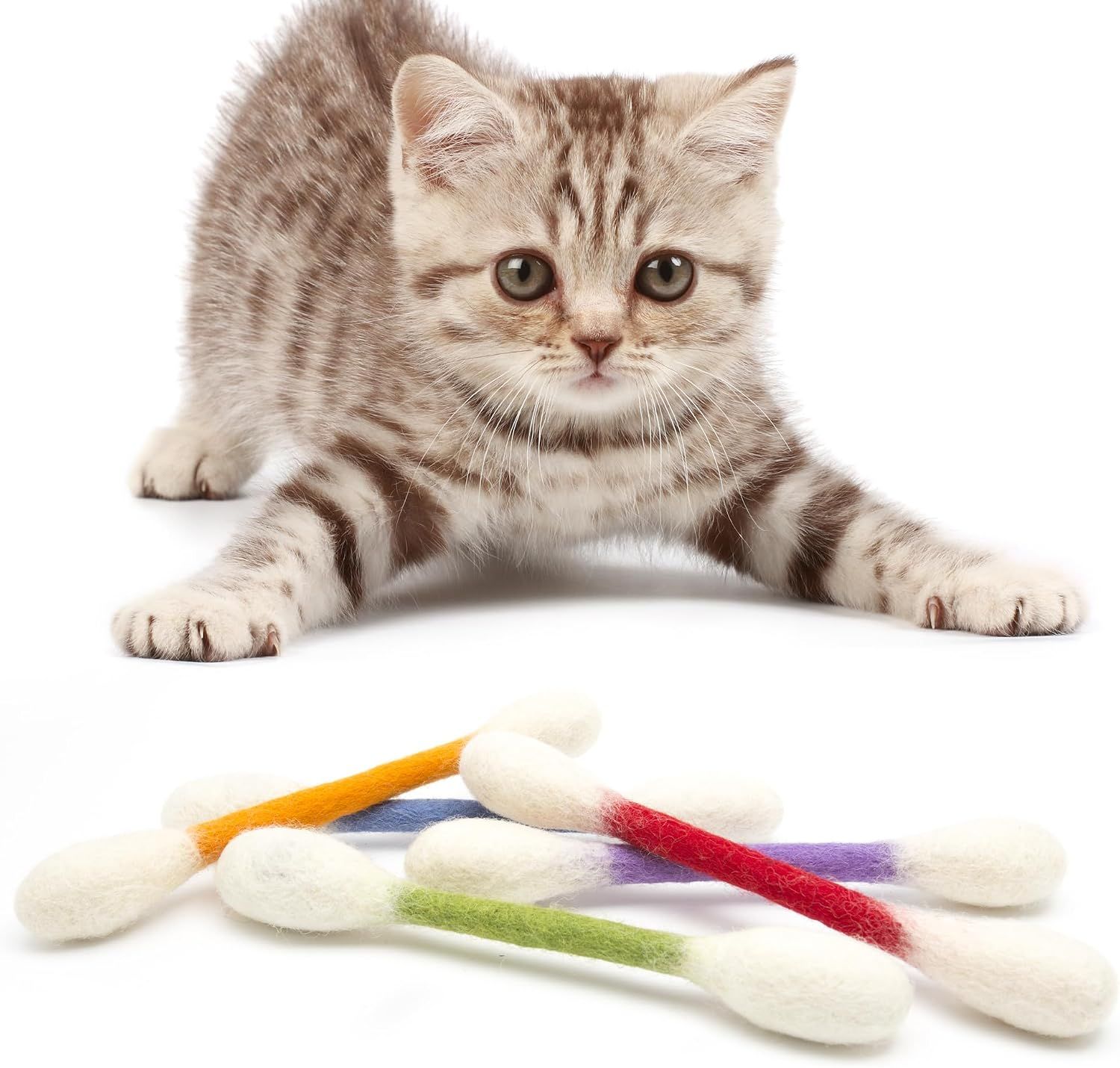 6 Pack Green Cotton Swab Stick Cat Toys with Catnip - Durable for Chew view 4