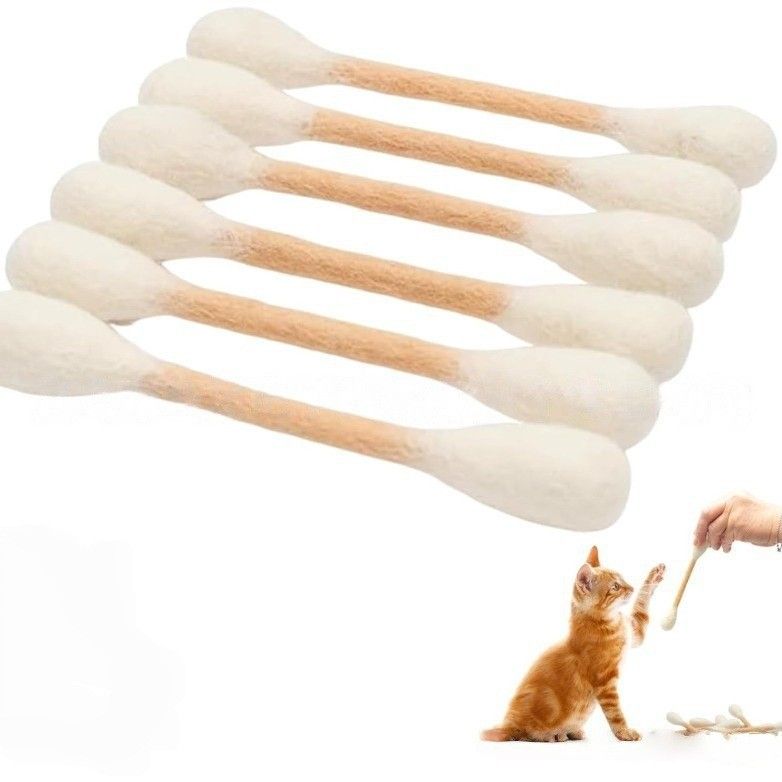 6 Pack White Cotton Swab Stick Cat Toys with Catnip - Durable for Chew