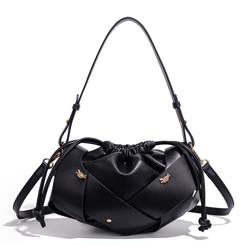 Handwoven PU Leather Drawstring Shoulder Crossbody Bag