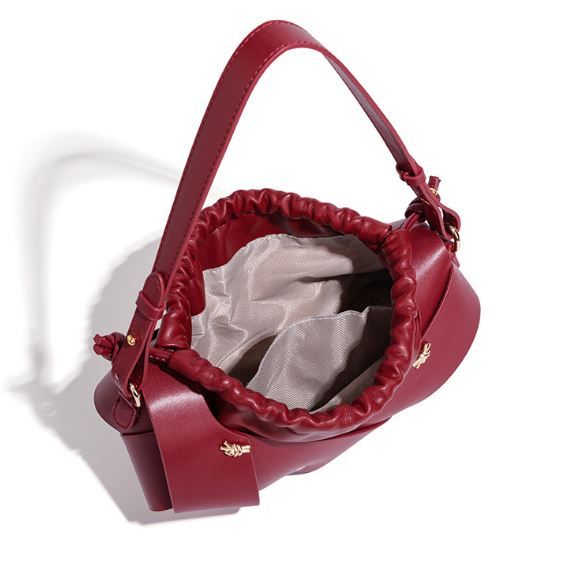 Handwoven PU Leather Drawstring Shoulder Crossbody Bag view 5