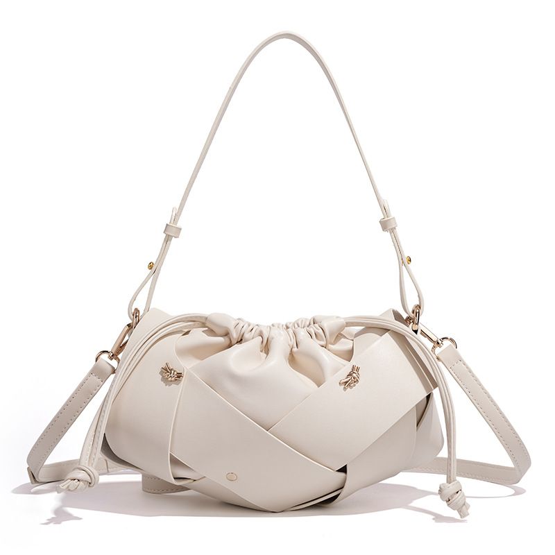Handwoven PU Leather Drawstring Shoulder Crossbody Bag