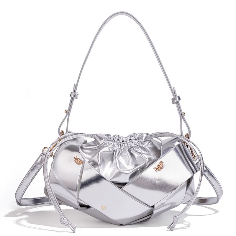 Handwoven PU Leather Drawstring Shoulder Crossbody Bag