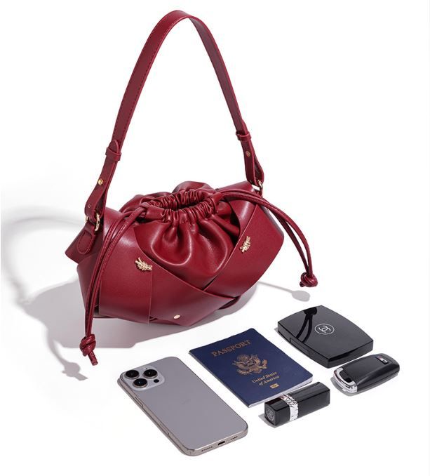 Handwoven PU Leather Drawstring Shoulder Crossbody Bag view 2