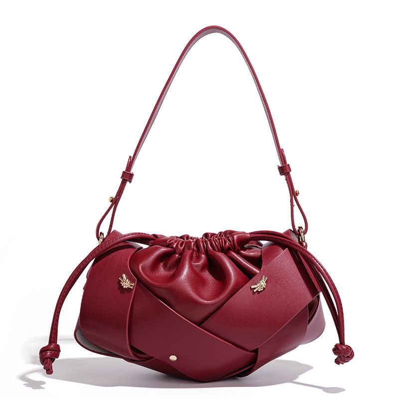 Handwoven PU Leather Drawstring Shoulder Crossbody Bag
