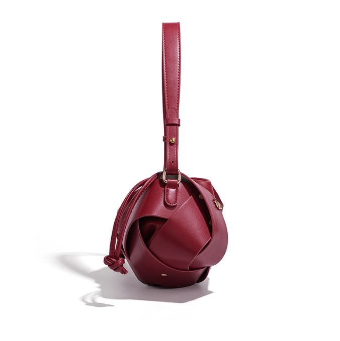 Handwoven PU Leather Drawstring Shoulder Crossbody Bag view 3