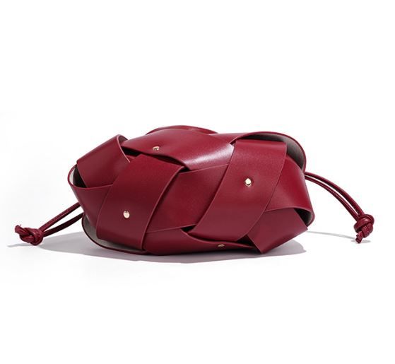 Handwoven PU Leather Drawstring Shoulder Crossbody Bag view 4