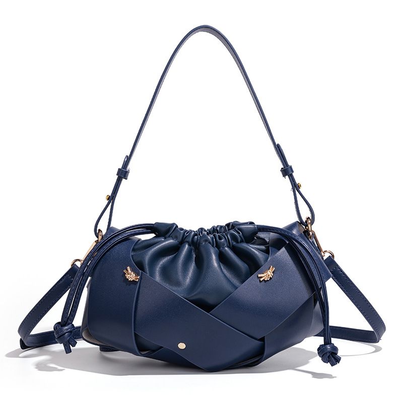 Handwoven PU Leather Drawstring Shoulder Crossbody Bag