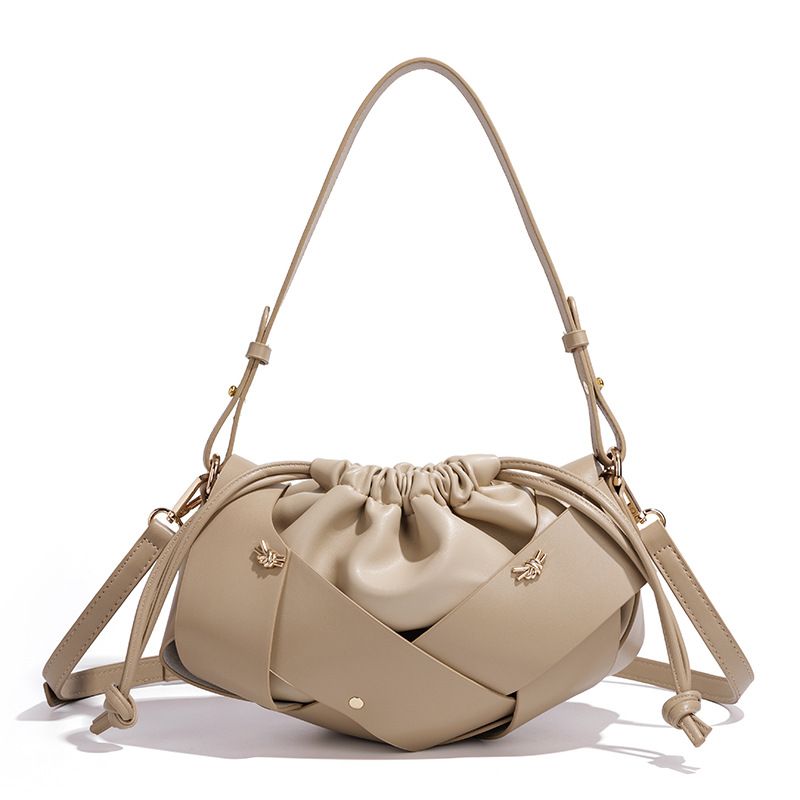 Handwoven PU Leather Drawstring Shoulder Crossbody Bag