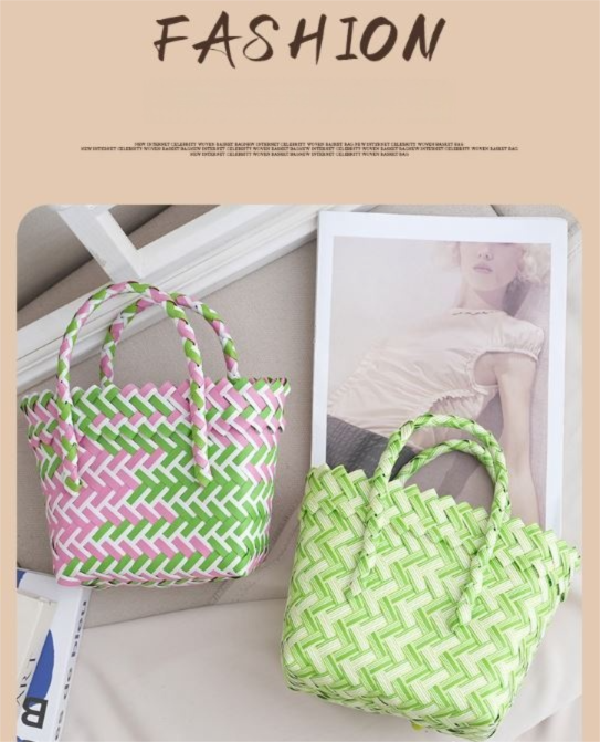Handwoven Fresh PP Tote Bag with Upright Square Structure & Flower Deco view 5