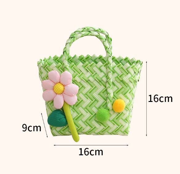 Handwoven Fresh PP Tote Bag with Upright Square Structure & Flower Deco view 6