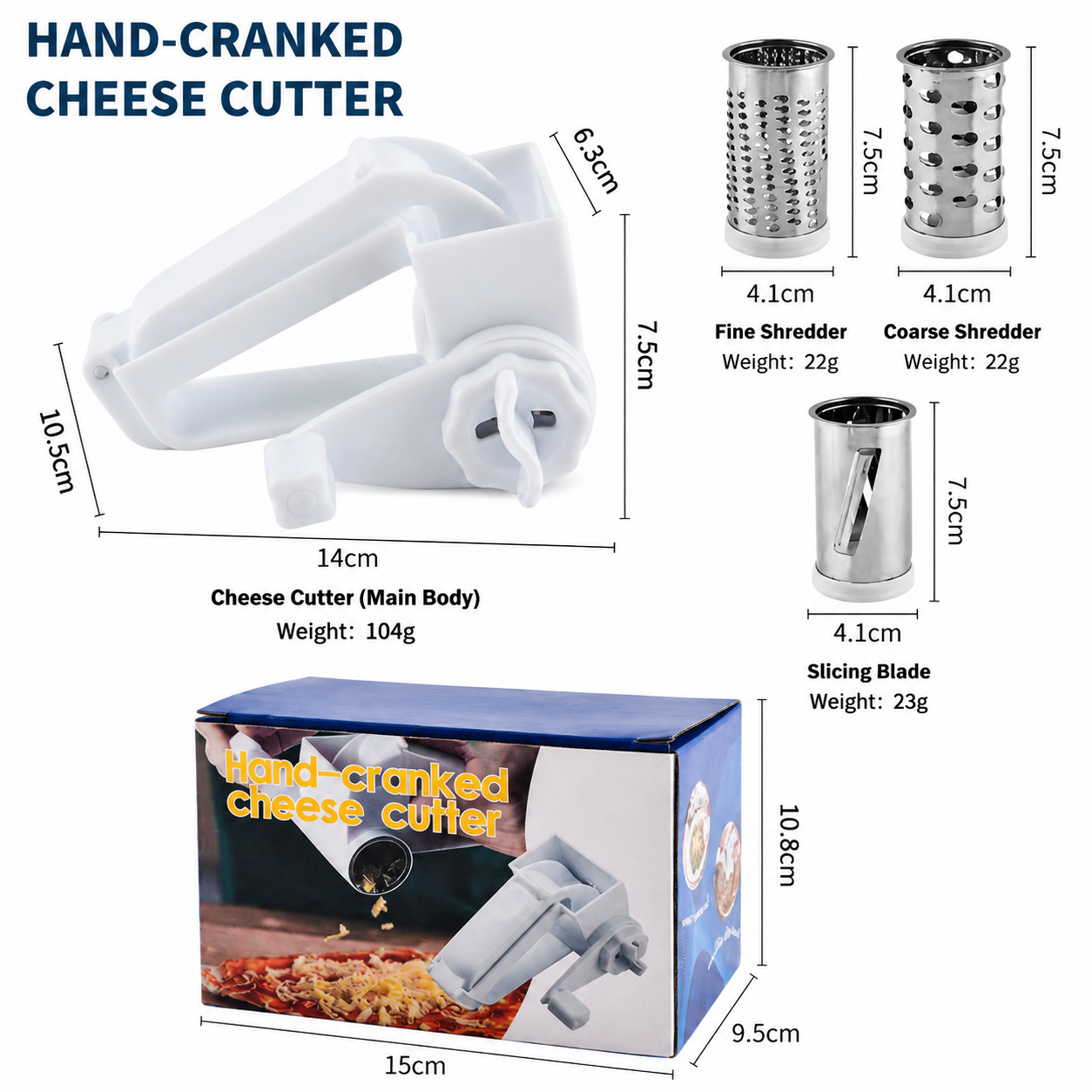 Rotary Cheese Grater with 3 Stainless Steel Blades and Safe Top Pressing Cover view 6