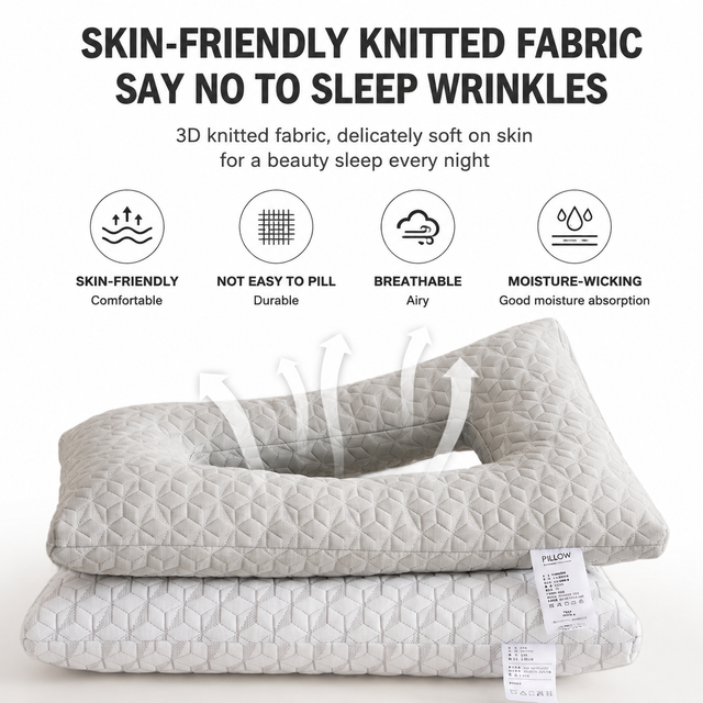 3D Knitted Ergonomic Ear Protection Pillow with Hollow Ear Relief Design & view 3