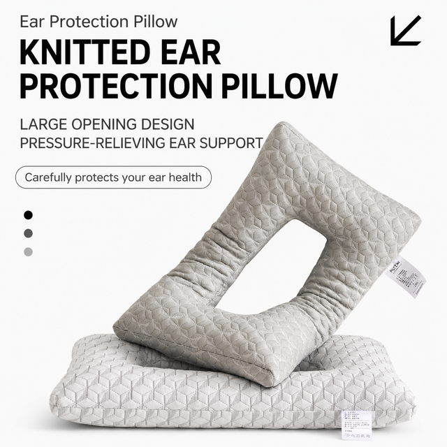 Extra Large 3D Knitted Ergonomic Ear Protection Pillow with Hollow Ear Relief view 2