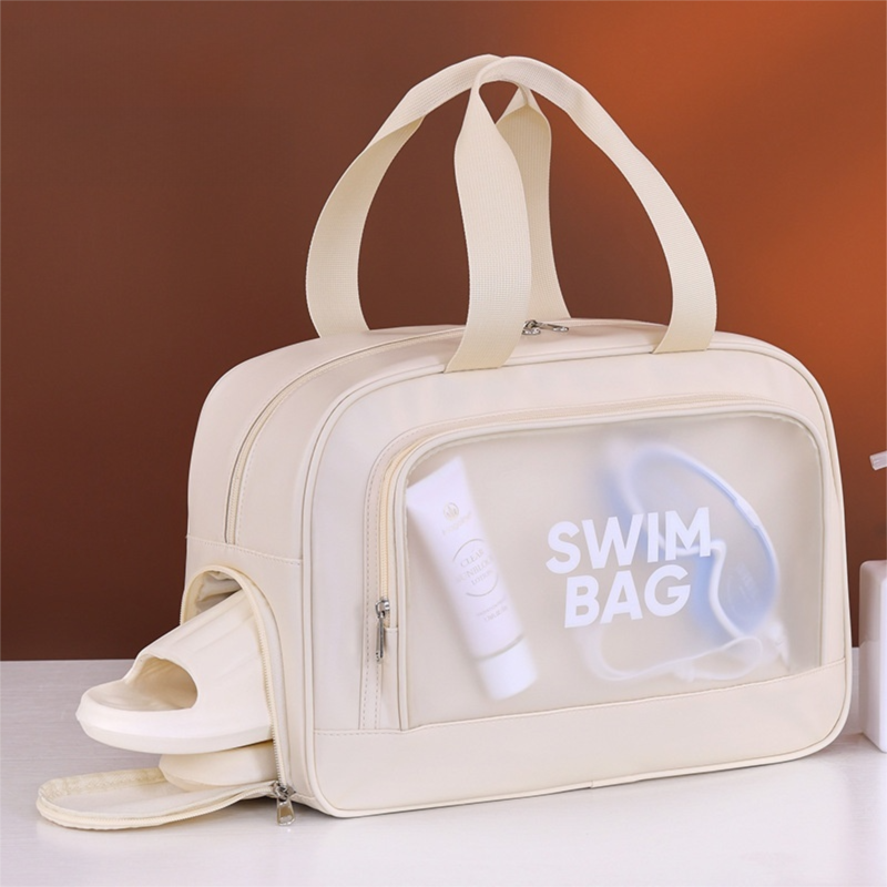 Beige Durable Waterproof Swim Bag with Shoe Compartment & Wet Dry Separation