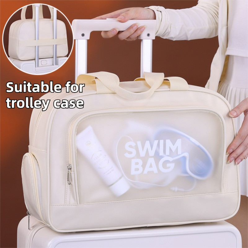 Beige Durable Waterproof Swim Bag with Shoe Compartment & Wet Dry Separation view 5