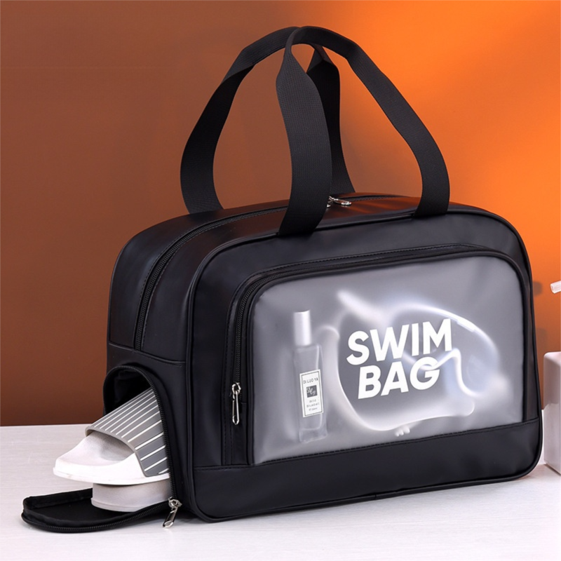 Black Durable Waterproof Swim Bag with Shoe Compartment & Wet Dry Separation