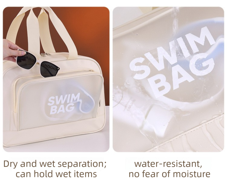 Black Durable Waterproof Swim Bag with Shoe Compartment & Wet Dry Separation view 3