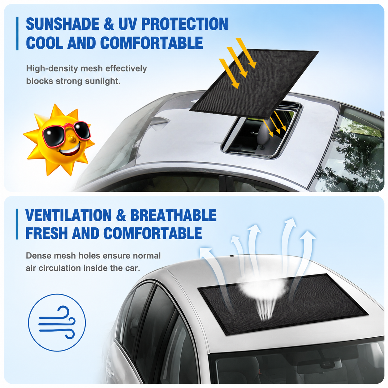 Black Foldable Magnetic Car Sunroof Mosquito Net with Storage Bag view 2