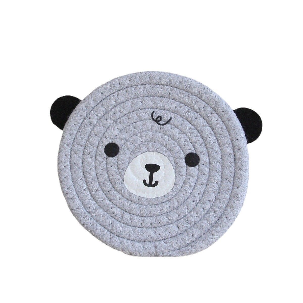 4PCS Grey Cute Bear Woven Cotton Coasters