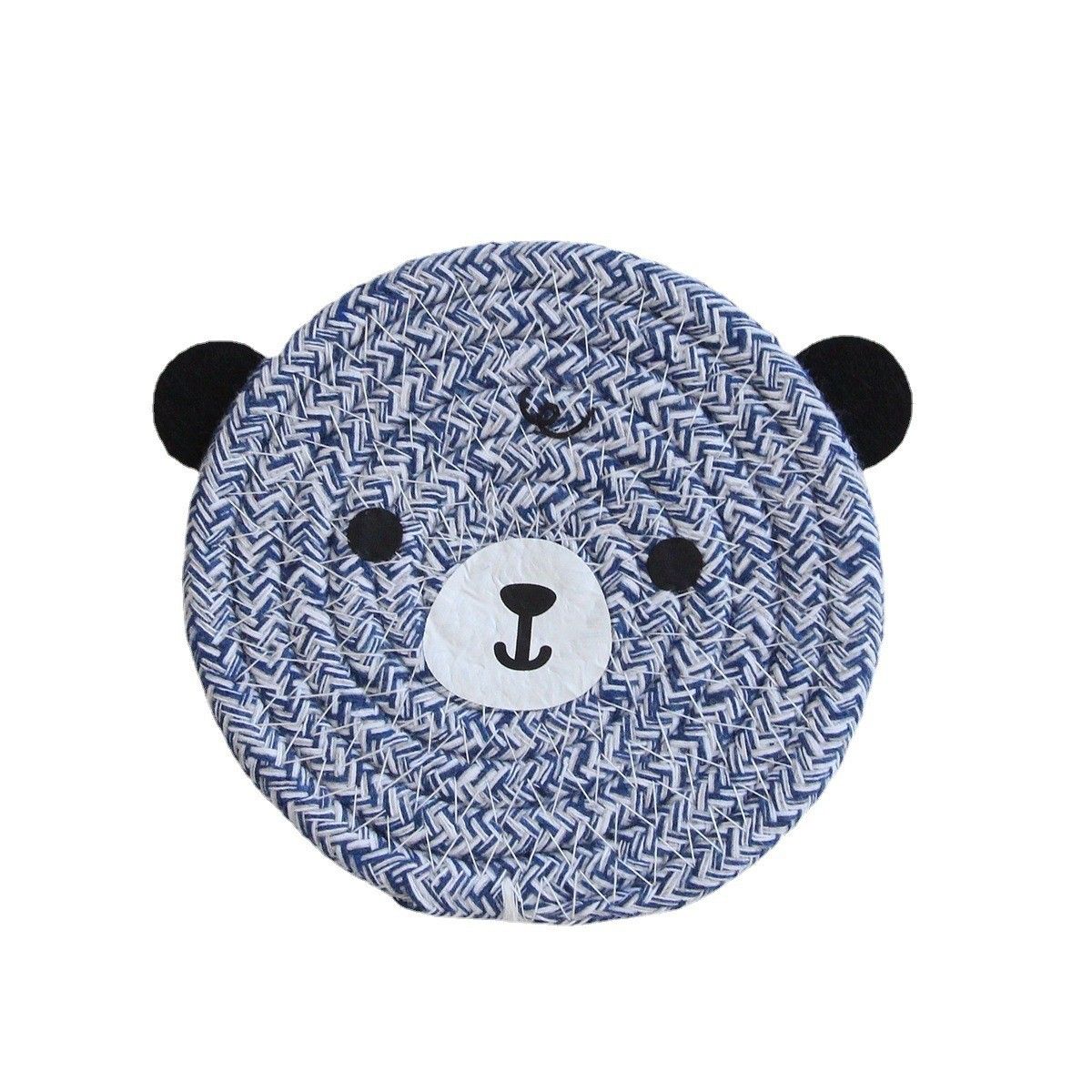 4PCS Blue Variegated Cute Bear Woven Cotton Coasters