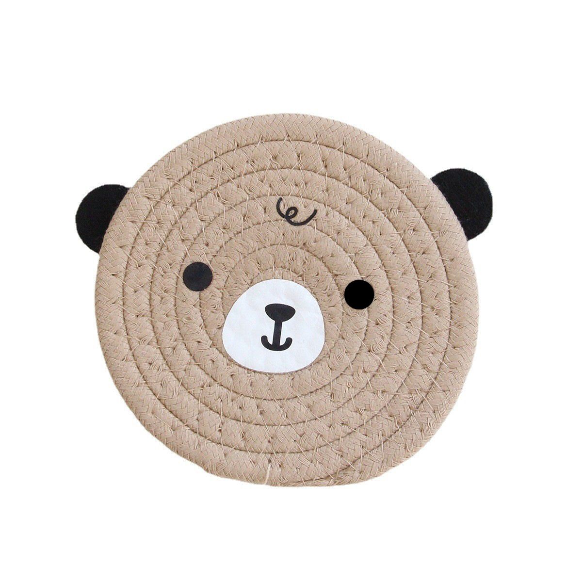 4PCS Khaki Cute Bear Woven Cotton Coasters