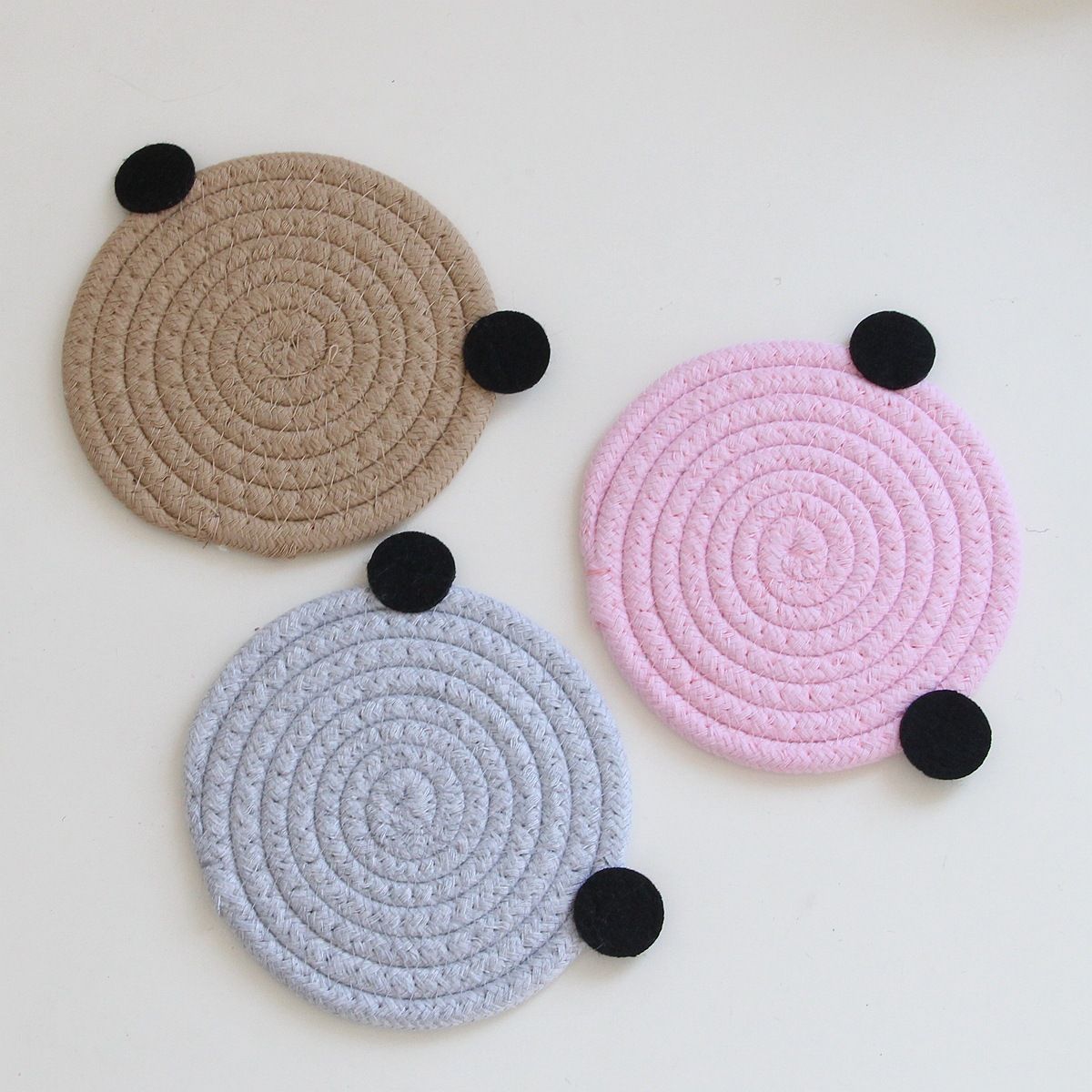 4PCS Khaki Cute Bear Woven Cotton Coasters view 4