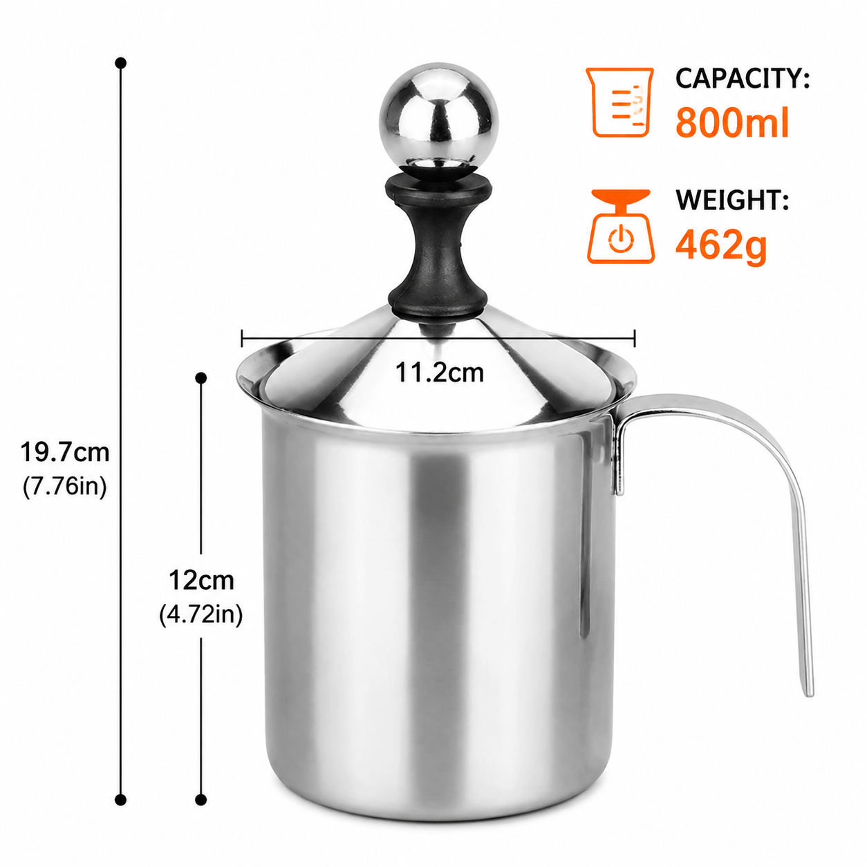 800ML 304 Stainless Steel Manual Milk Frother view 2