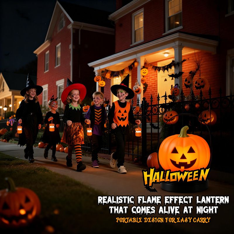 360°Beam Hanging Pumpkin Lantern with Double-Sided Spooky Expressions and view 5