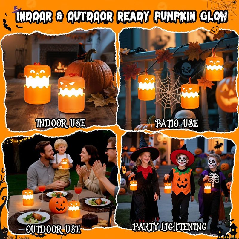 360°Beam Hanging Pumpkin Lantern with Double-Sided Spooky Expressions and view 6