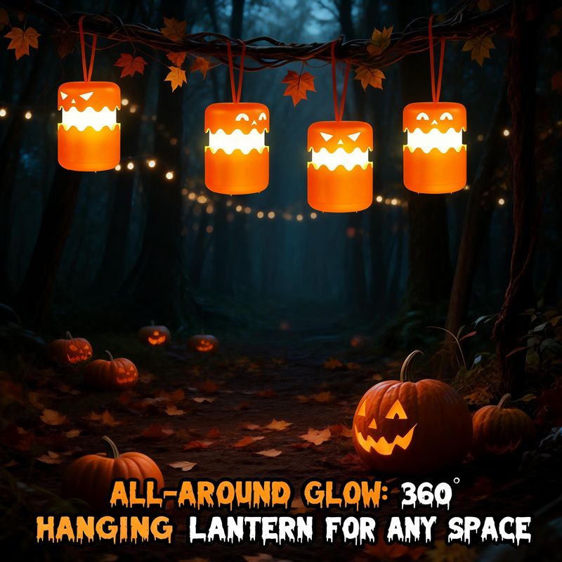2PCS 360°Beam Hanging Pumpkin Lantern with Double-Sided Spooky Expressions and view 3