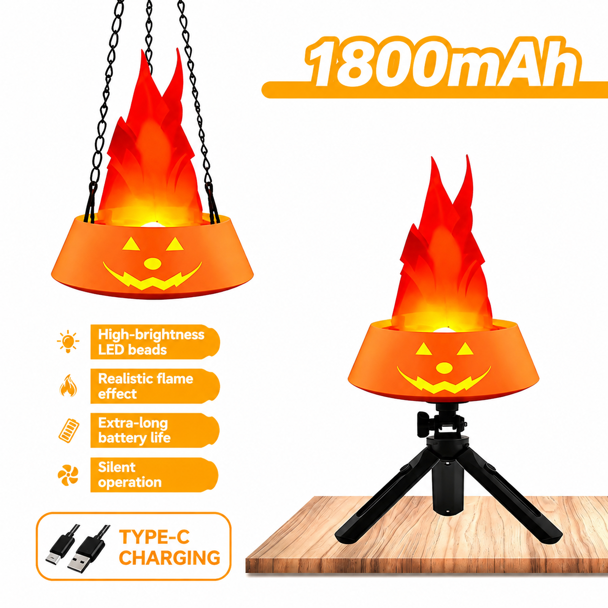 Style-1 LED Halloween Pumpkin Lantern and Simulated Silk Flame Blowing Light