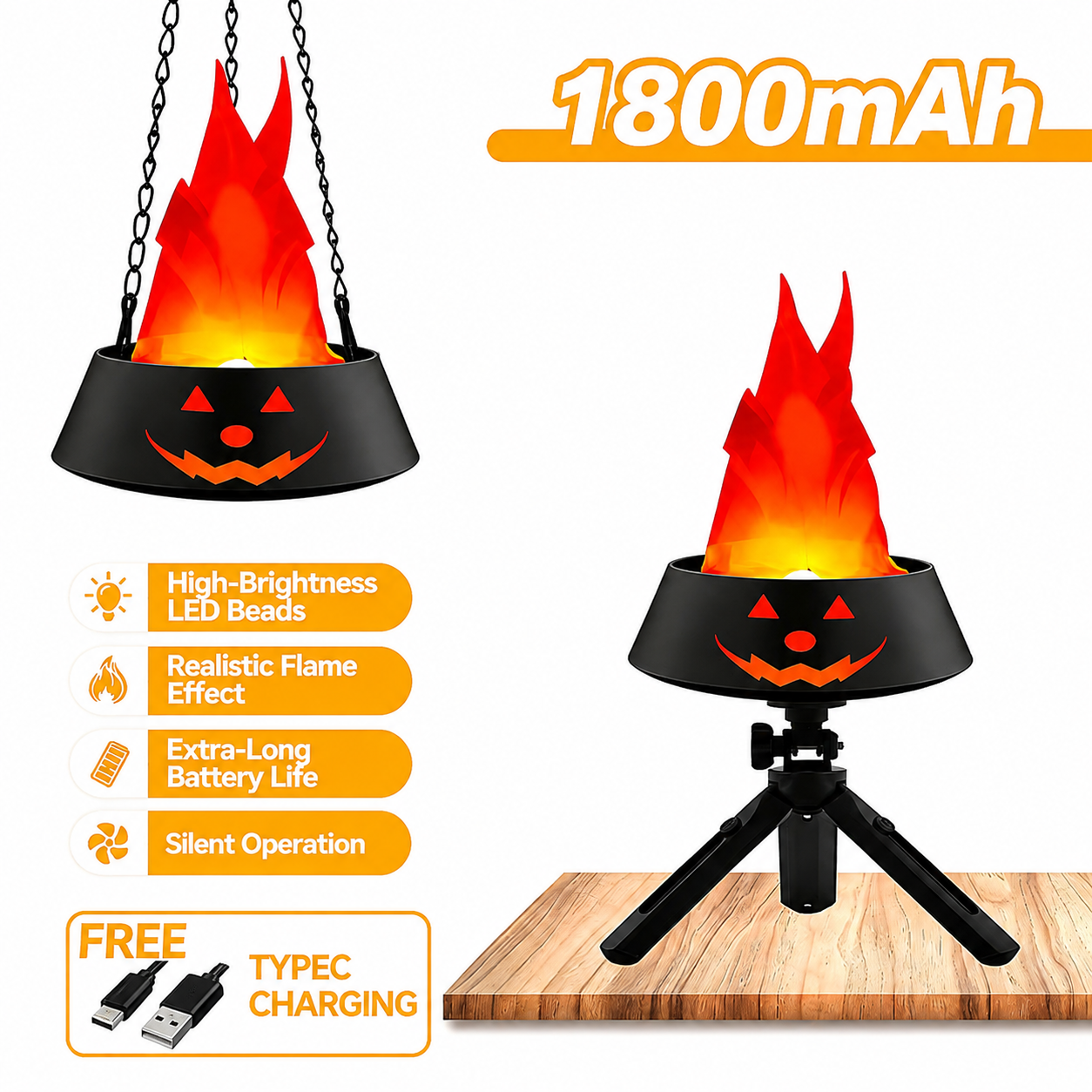 Style-2 LED Halloween Pumpkin Lantern and Simulated Silk Flame Blowing Light