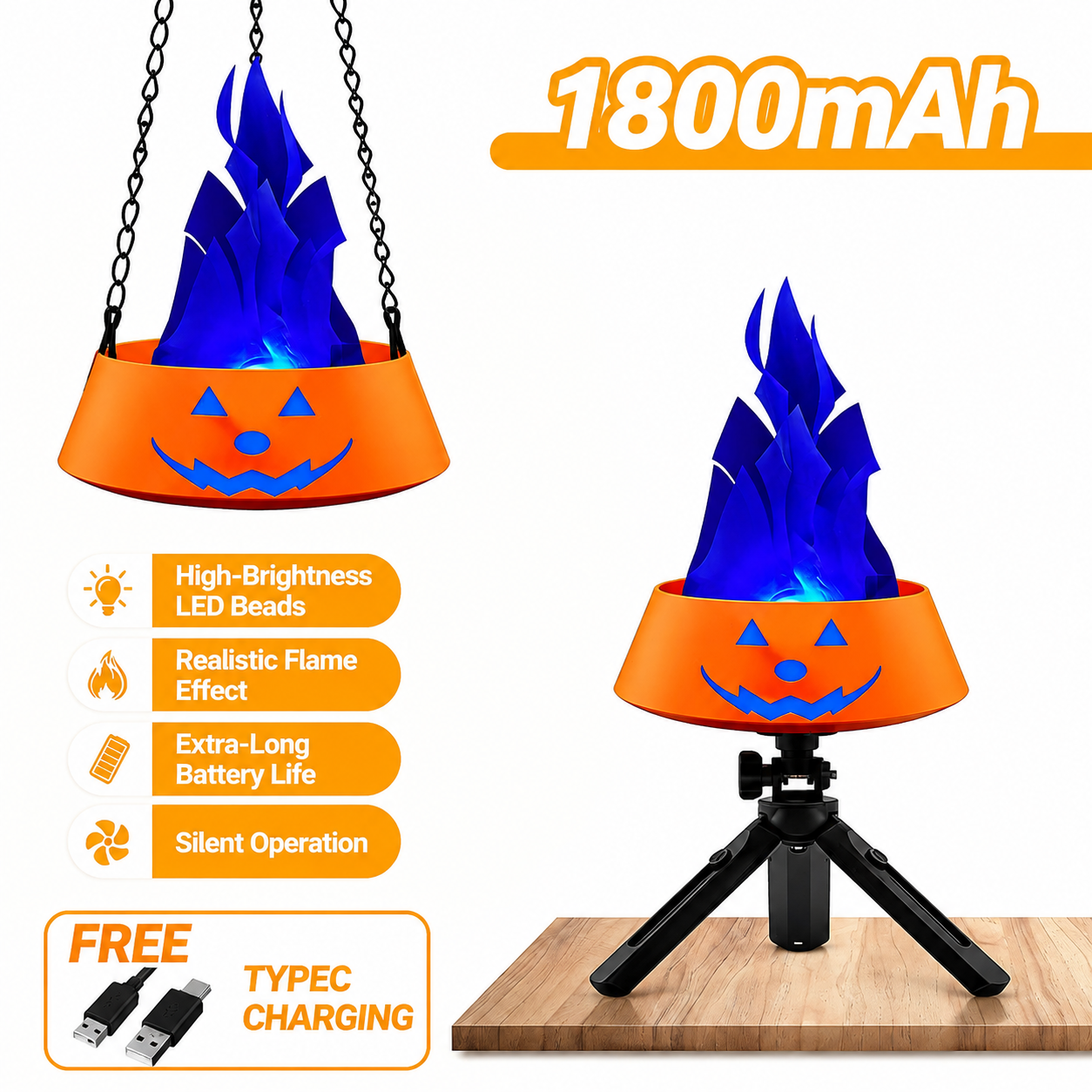 Style-3 LED Halloween Pumpkin Lantern and Simulated Silk Flame Blowing Light