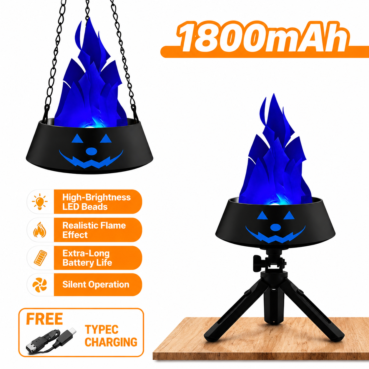Style-4 LED Halloween Pumpkin Lantern and Simulated Silk Flame Blowing Light