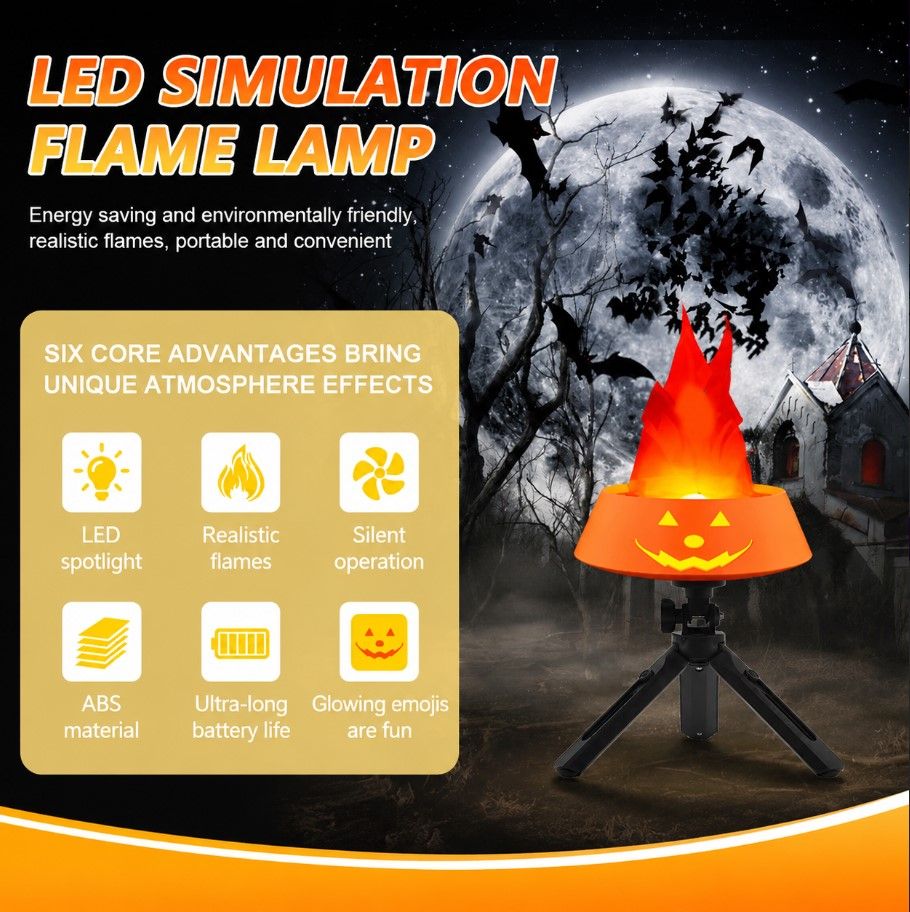 Style-4 LED Halloween Pumpkin Lantern and Simulated Silk Flame Blowing Light view 2