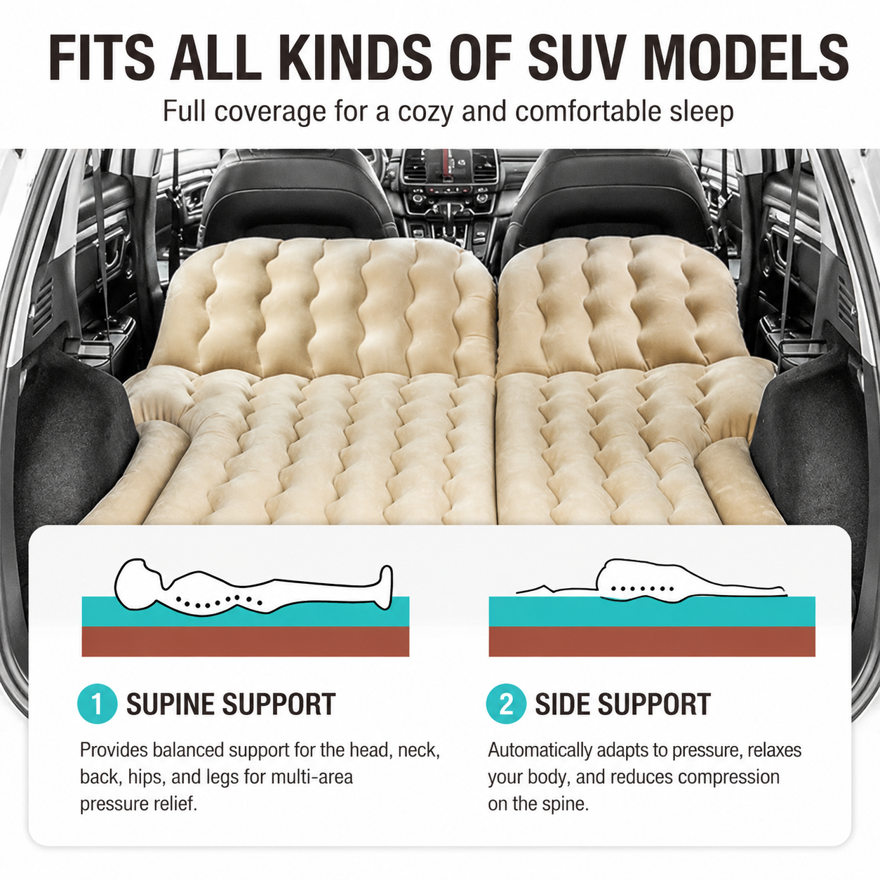 Grey Large Inflatable Universal Car Air Mattress with 2 Pillows view 2