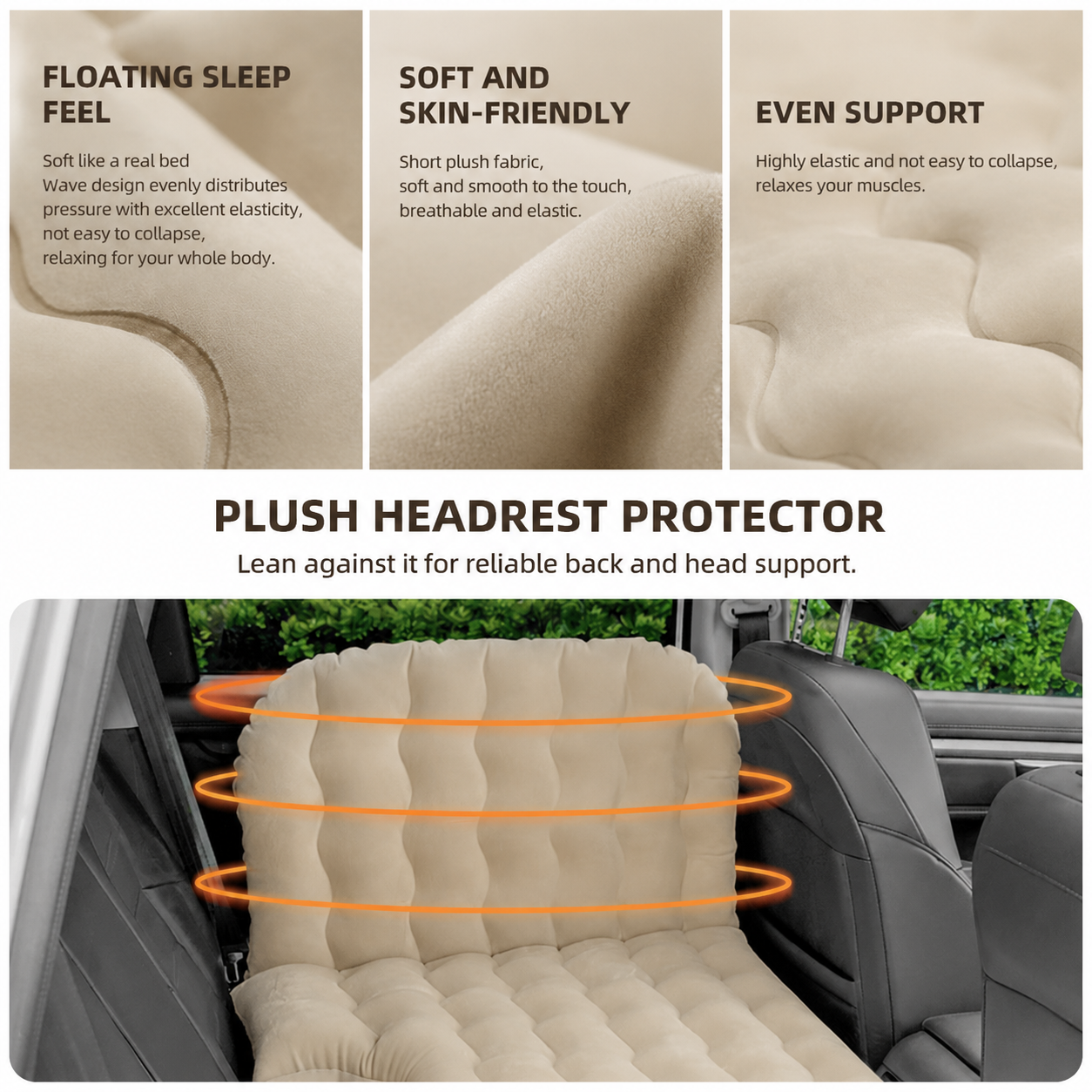 Grey Large Inflatable Universal Car Air Mattress with 2 Pillows view 3