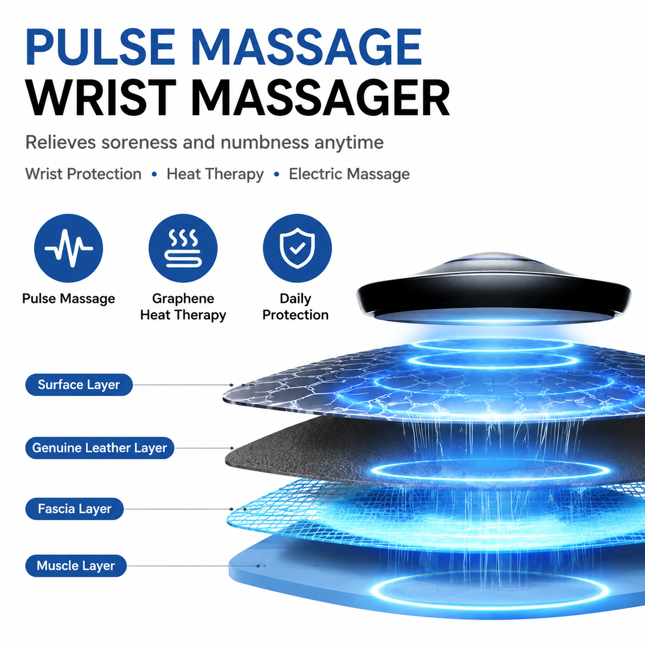 2PCS Portable EMS Wrist Massager - 3 in 1 Heating Pulse Sports Hand Wrap with view 2