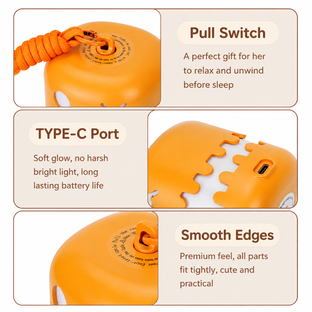 Dual-Sided Halloween Pumpkin Fun Lantern - Rechargeable Pull Cord LED Night view 5