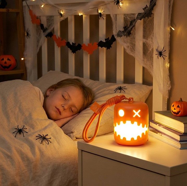 Dual-Sided Halloween Pumpkin Fun Lantern - Rechargeable Pull Cord LED Night view 8