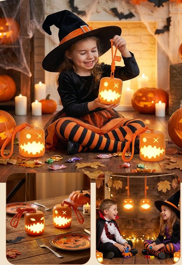 2PCS Dual-Sided Halloween Pumpkin Fun Lantern - Rechargeable Pull Cord LED view 7