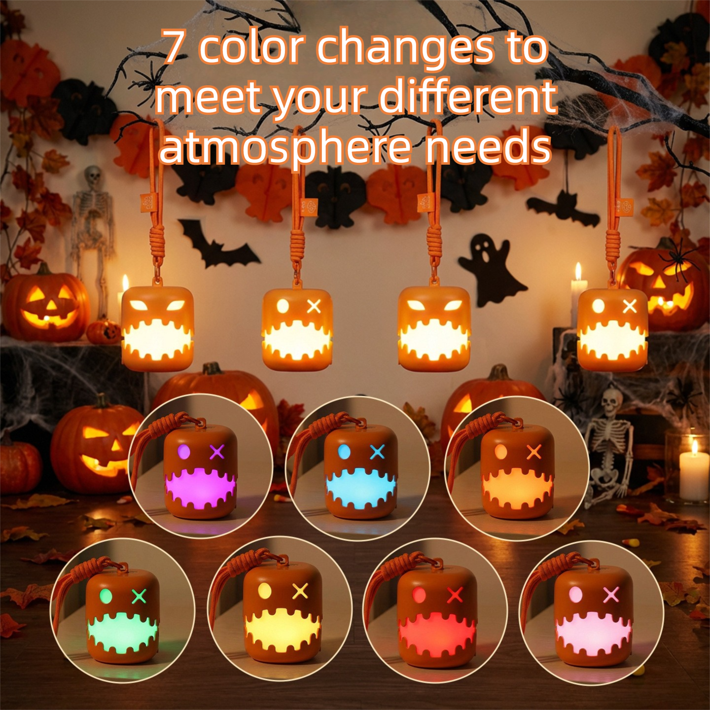 3PCS Dual-Sided Halloween Pumpkin Fun Lantern - Rechargeable Pull Cord LED view 2