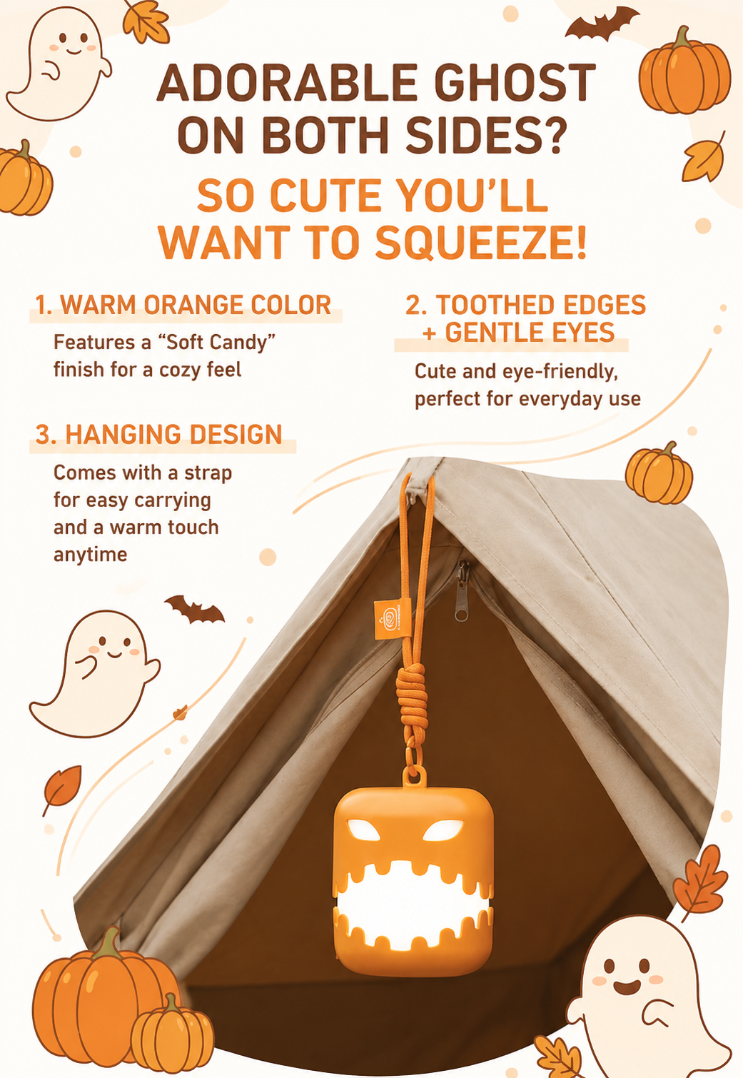 3PCS Dual-Sided Halloween Pumpkin Fun Lantern - Rechargeable Pull Cord LED view 4