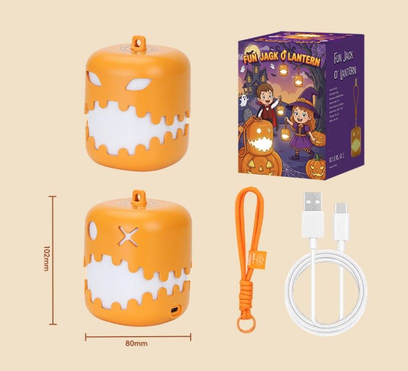 3PCS Dual-Sided Halloween Pumpkin Fun Lantern - Rechargeable Pull Cord LED view 6