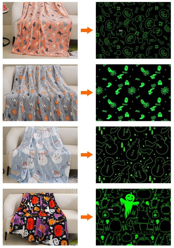 Glow in the Dark Flannel Blanket with Playful Hallowen Pumpkin (S142 view 5