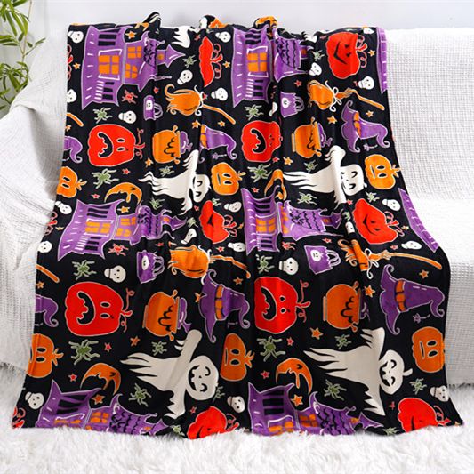 Glow in the Dark Flannel Blanket with Playful Hallowen Pumpkin (S142