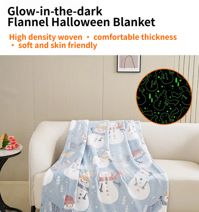 Glow in the Dark Flannel Blanket with Playful Hallowen Pumpkin (S140 view 2