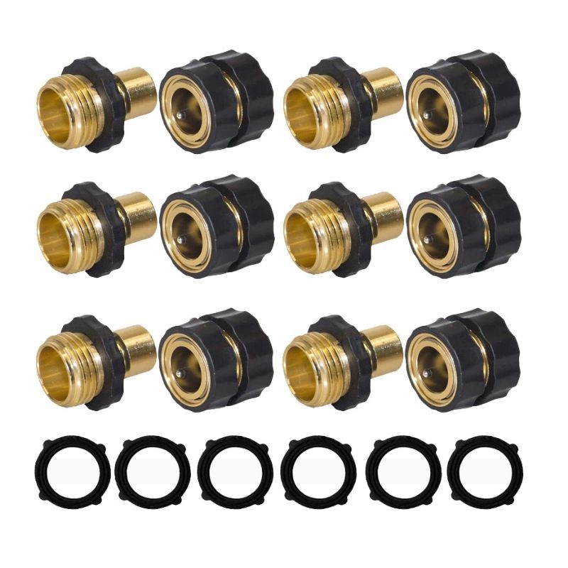6 Piece Garden Hose Quick Connectors - 3/4 Inch GHT Quick Release Standard
